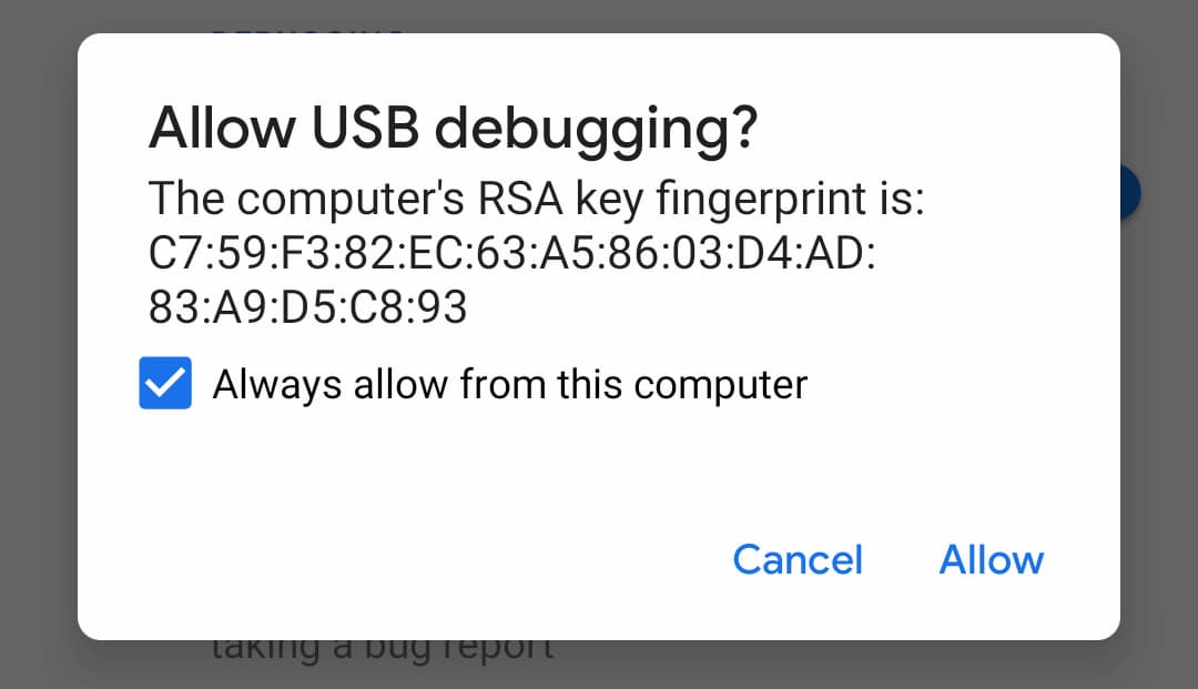 Allow USB Debugging Platform Tools